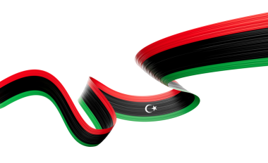 Libya 'nın 3d. Bayrağı Kırmızı 3d Görüntü Üzerine Çarpık Libya Bayrağı Dalgalanıyor