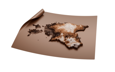 Estonya 'nın Eski Biçim Kahverengi Harita Kağıt Kağıt Kağıt Kağıt Kağıt Tabaka 3D illüstrasyon