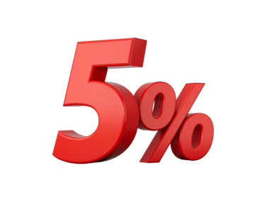 3d Kırmızı 5% 5 İşaret 3 boyutlu illüstrasyon