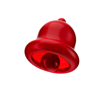 3 boyutlu kırmızı çan simgesi, parlak, pürüzsüz bir son ve içinde bir alkış. 3B Görüntü.