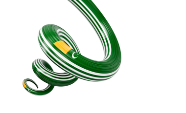 Kashmir 'in 3D bayrağı hilal ay ve yıldız desenli parlak dalgalı kurdele. 3B Görüntü.