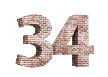 34 numara. Eski Grunge Duvarı 'ndan yapılmış 34 numara. 3 boyutlu resim.