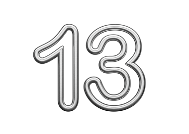 13 Numara: Gümüş Metalik Beyaz Arkaplan 3D Görüntü