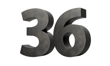 36 numara. Gri, pürüzsüz, üç boyutlu resimden yapılmış 36 basamak.