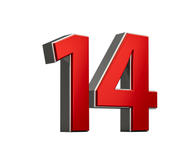 Koyu kırmızı 14 numara Parlak Metalik Beyaz Arkaplan 3D Görüntü