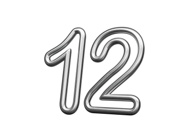 12 Numara: Gümüş Metalik Beyaz Arkaplan 3B Görüntü