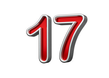 Canlı kırmızı 17 numara Metalik Işıltılı ve kıvrımlı kenarlı, 3D Görüntü