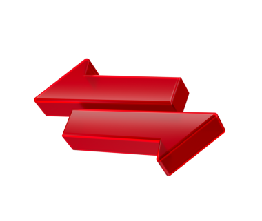 3D İki Kırmızı Ok takası ve transferi sembolize ediyor. 3d illüstrasyon