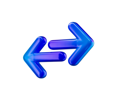 İki mavi ok solu ve sağı işaret ediyor, parlak ve eğimli bir bitişle. 3B Görüntü