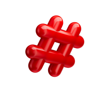 Sosyal medyayı ve çevrimiçi bağlantıyı temsil eden parıltılı bir kırmızı 3D hashtag sembolü. 3B Görüntü