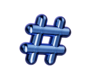 Sosyal eğilimleri sembolize eden mavi krom kaplamalı 3 boyutlu metal etiket simgesi. 3B Görüntü.