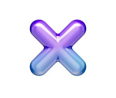 Mor-mavi gradyanı, yumuşak yansımaları ve derinliği olan 3D parlak çarpma sembolü. 3B Görüntü