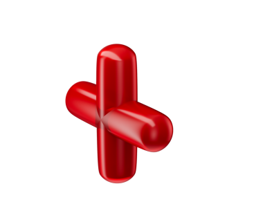 Pürüzsüz kenarları olan parlak kırmızı artı işareti, ekleme ya da tıbbi temayı temsil ediyor. 3B Görüntü