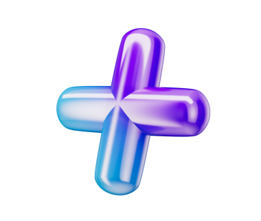 3 boyutlu parlak artı işareti, pürüzsüz kenarları olan mavi ve mor bir gradyan. 3B Görüntü