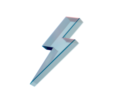 Pırıl pırıl, cam gibi, fütüristik ve şeffaf efektli üç boyutlu bir yıldırım simgesi. 3B Görüntü