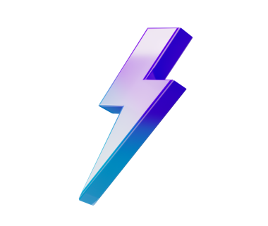 Çarpıcı bir 3 boyutlu yıldırım simgesi, mor-mavi eğimli ve heyecan verici bir görünüme sahip. 3d illüstrasyon