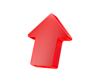 Yukarı bakan, ilerlemeyi, yönü ve büyümeyi sembolize eden koyu kırmızı bir ok simgesi. 3B Görüntü