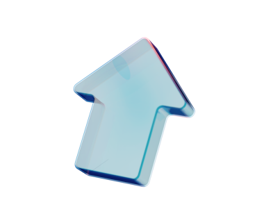 Parlak, cam gibi yukarı doğru ok simgesi. İlerlemeyi, yönü ve büyümeyi simgeliyor. 3B Görüntü