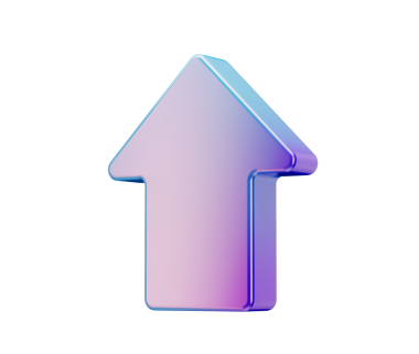 Pürüzsüz bir 3D yukarı doğru ok simgesi, mavi ve mor bir gradyanı var, gelişmeyi temsil ediyor. 3B Görüntü