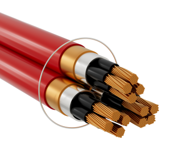 Bakır iplikli kırmızı elektrik kabloları, siyah yalıtım ve kırmızı kılıf. 3B Görüntü
