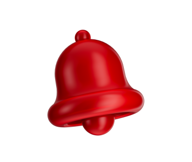 3 boyutlu kırmızı çan simgesi, parlak, pürüzsüz bir son ve içinde bir alkış. 3B Görüntü.