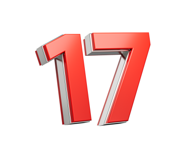 Kalın Kırmızı 17 Numara Metalik Beyaz Arkaplanda 3 boyutlu Görüntü