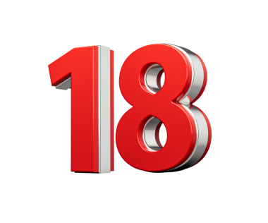 Kalın Kırmızı Numara 18 Metalik Beyaz Arkaplanda 3 boyutlu Görüntü