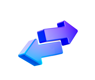 Mor ve mavi renkte, solu ve sağı gösteren iki tane parlak 3D ok. 3B Görüntü.