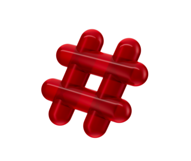 Sosyal medyayı ve çevrimiçi bağlantıyı temsil eden parıltılı bir kırmızı 3D hashtag sembolü. 3B Görüntü