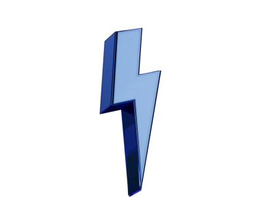 Modern ve heyecan verici görünümlü parlak bir metalik mavi yıldırım simgesi. 3d illüstrasyon