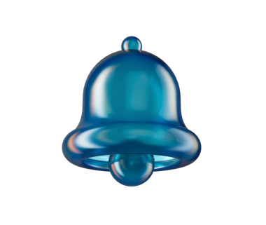 3D parlak mavi çan simgesi, uyarıları, uyarıları veya hatırlatıcıları sembolize ediyor. 3d illüstrasyon