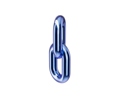 Parlak bir kapağı olan üç boyutlu metalik mavi zincir halkası bağlantıyı ve birliği simgeliyor. 3d illüstrasyon