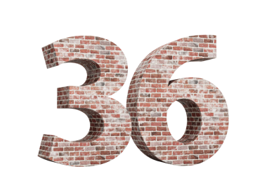 Otuz altı numara. Eski Grunge Duvarı 'ndan yapılmış 36 basamak. Üç boyutlu resim.