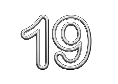 19 Numara: Gümüş Metalik Beyaz Arkaplan 3D Görüntü