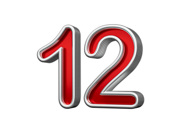 Canlı kırmızı numara 12 Metalik Parıltılı ve kıvrımlı kenarlı, 3D Görüntü