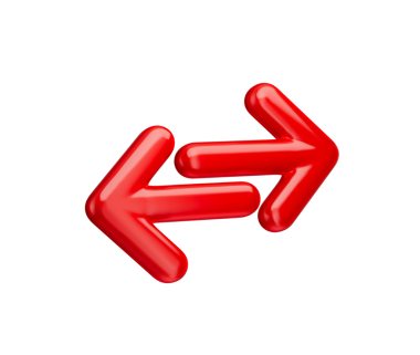 3D İki Kırmızı Ok takası ve transferi sembolize ediyor. 3d illüstrasyon