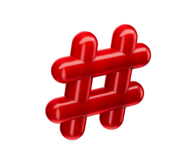 Sosyal medyayı ve çevrimiçi bağlantıyı temsil eden parıltılı bir kırmızı 3D hashtag sembolü. 3B Görüntü