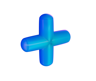 3 boyutlu mavi artı işareti, parlak, eğimli, pürüzsüz kenarlı, yuvarlak kenarlı. 3B Görüntü