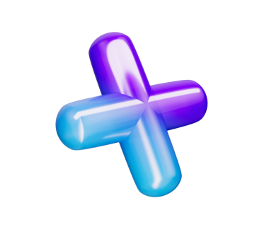 3 boyutlu parlak artı işareti, pürüzsüz kenarları olan mavi ve mor bir gradyan. 3B Görüntü