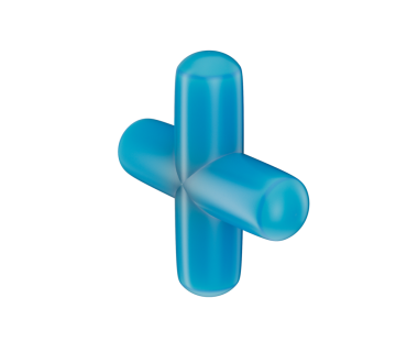 Pürüzsüz, yuvarlak kenarlı, parlak bir kapağı olan 3D mavi artı işareti. 3B Görüntü