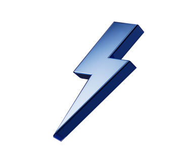 Modern ve heyecan verici görünümlü parlak bir metalik mavi yıldırım simgesi. 3d illüstrasyon