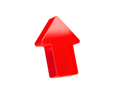 Yukarı bakan, ilerlemeyi, yönü ve büyümeyi sembolize eden koyu kırmızı bir ok simgesi. 3B Görüntü