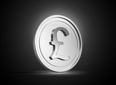 3D Silver Shiny Rounded British Pound Coin tecrit edildi.