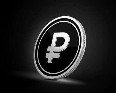 Gümüş ve Siyah Yuvarlak Rus Rublesi Parlak Gümüş Parlak Arkaplanda İzole Edilmiş 3D Görüntü