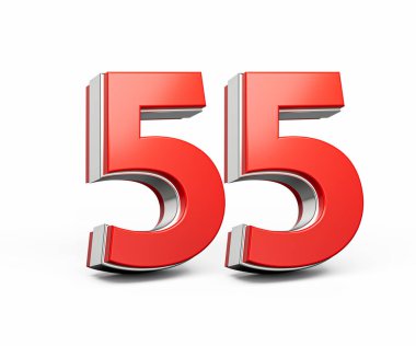 Kalın Kırmızı 55 numara Metalik Beyaz Arkaplanda 3 boyutlu Görüntü
