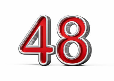 Kırk sekiz numaralı canlı kırmızı metal parıltılı ve kıvrımlı kenar, üç boyutlu resim.