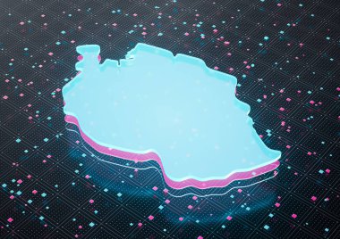 Aydınlatılmış Tanzanya Veri Haritası Neon Mavisi Kusursuz Şablon Arkaplanı 3B Görüntü