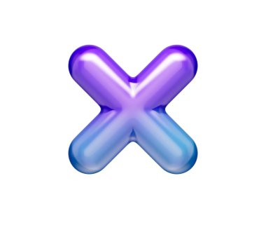 Mor-mavi gradyanı, yumuşak yansımaları ve derinliği olan 3D parlak çarpma sembolü. 3B Görüntü