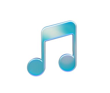 Şeffaf mavi bir kapağı, yuvarlak kenarları ve yumuşak ışıklandırması olan parlak bir müzik notası.