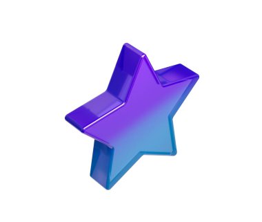 3D parlak yıldız ikonu, mavi ile mor arasında değişen, reytingler veya ödüller için ideal. 3B Görüntü